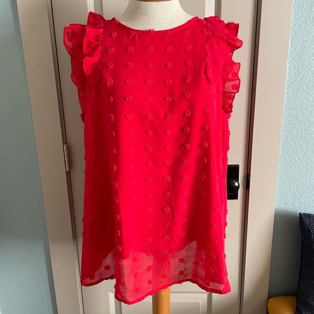 Vibrant Red Ruffled Blouse with Flowing Silhouette